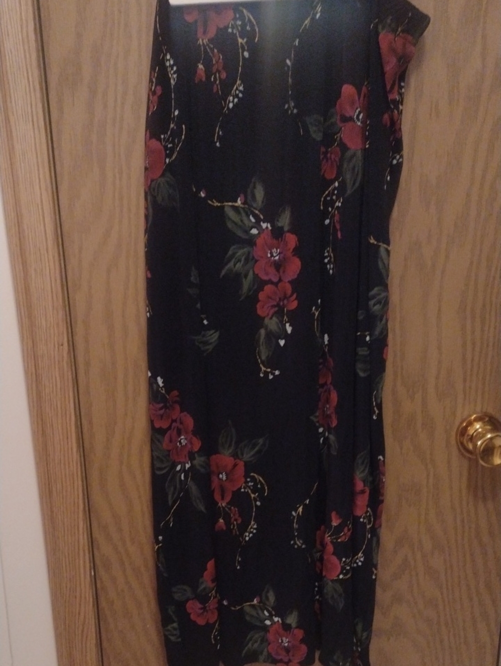 Black Floral Maxi Skirt with Red Blooms